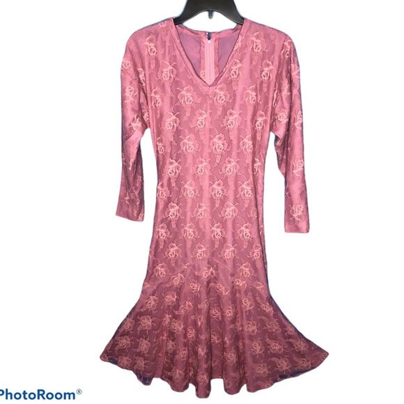 Custom Made Vintage One-of-a-Kind Pink Lace Mermaid Hem 80s Prom Dress - Picture 1 of 15